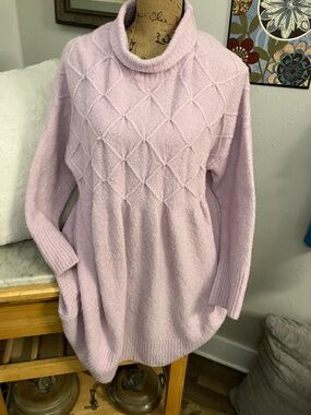 Free People Lavender Jaci Sweater Dress Diamond-Textured Turtleneck Sweater